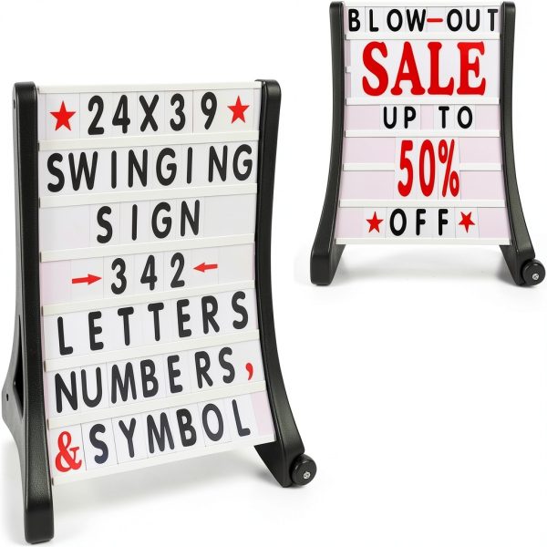 24"x39" Changeable Message Board Sidewalk Sign, Standard Portable A-Frame Sign & Letter Kit for Outdoor,Business, Large Black Standing Frame with Wheels, Water-Fillable and Wind-Resistant-0